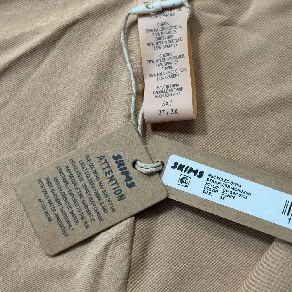 SKIMS Size 3X Recycled Swim Womens Strapless Monokini Bathing Suit Ochre NEW